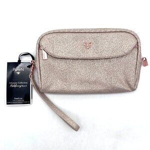 PurseN Clutch Makeup Travel Case Textured Metallic Silver & Rose Gold 3 Pockets